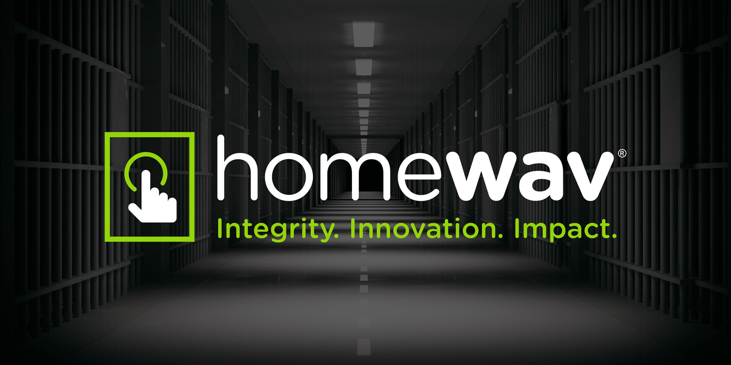 Homewav logo with tagline "Integrity. Innovation. Impact." over a prison corridor background
